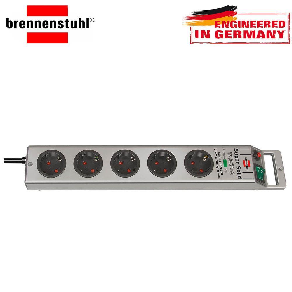 Brennenstuhl Super Solid Serisi 5 Soketli 2.5 Metre 13.500 mAh Akım Korumalı Priz Gümüş