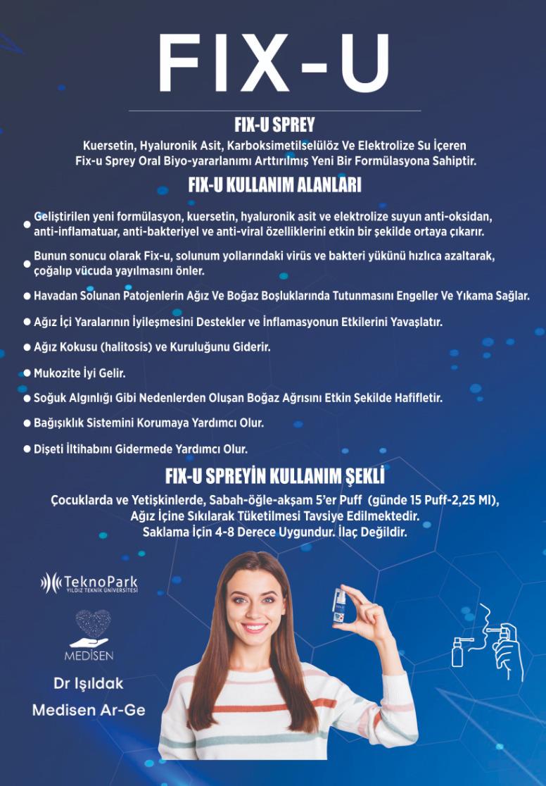 FIX-U Kuersetin ve Hyaluronik Asit İçeren Oral Sprey 30 ML