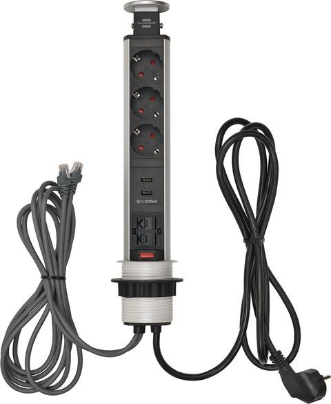 Brennenstuhl Tower Power Serisi 2 X Usb 2.0 2100 mAh 2 X Rj45 3 Soketli 2 Metre Fonksiyonel Masaüstü Priz