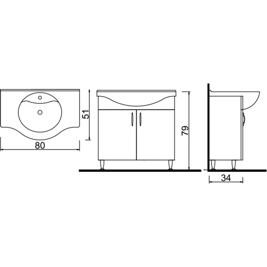 DENKO TREND SERİSİ 80 cm MDF BANYO DOLABI TAKIMI + SERAMİK LAVABO