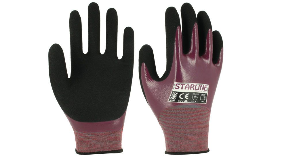 Starline E-151615 Genel Amaçlı Mor-Siyah Köpük Nitril+Kumlu Nitril Eldiven (7/S Beden)