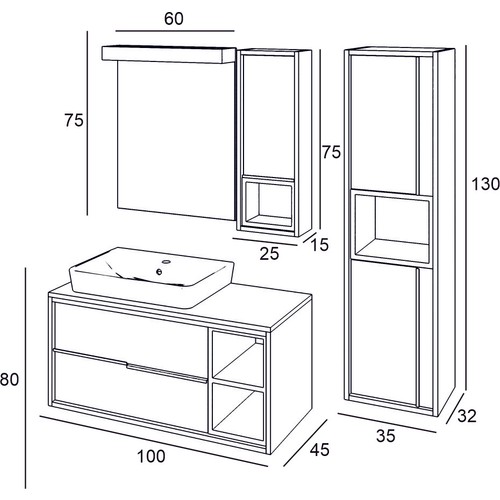 Denko MTA-100 Denko Matia 100 cm Banyo Dolabi Takim