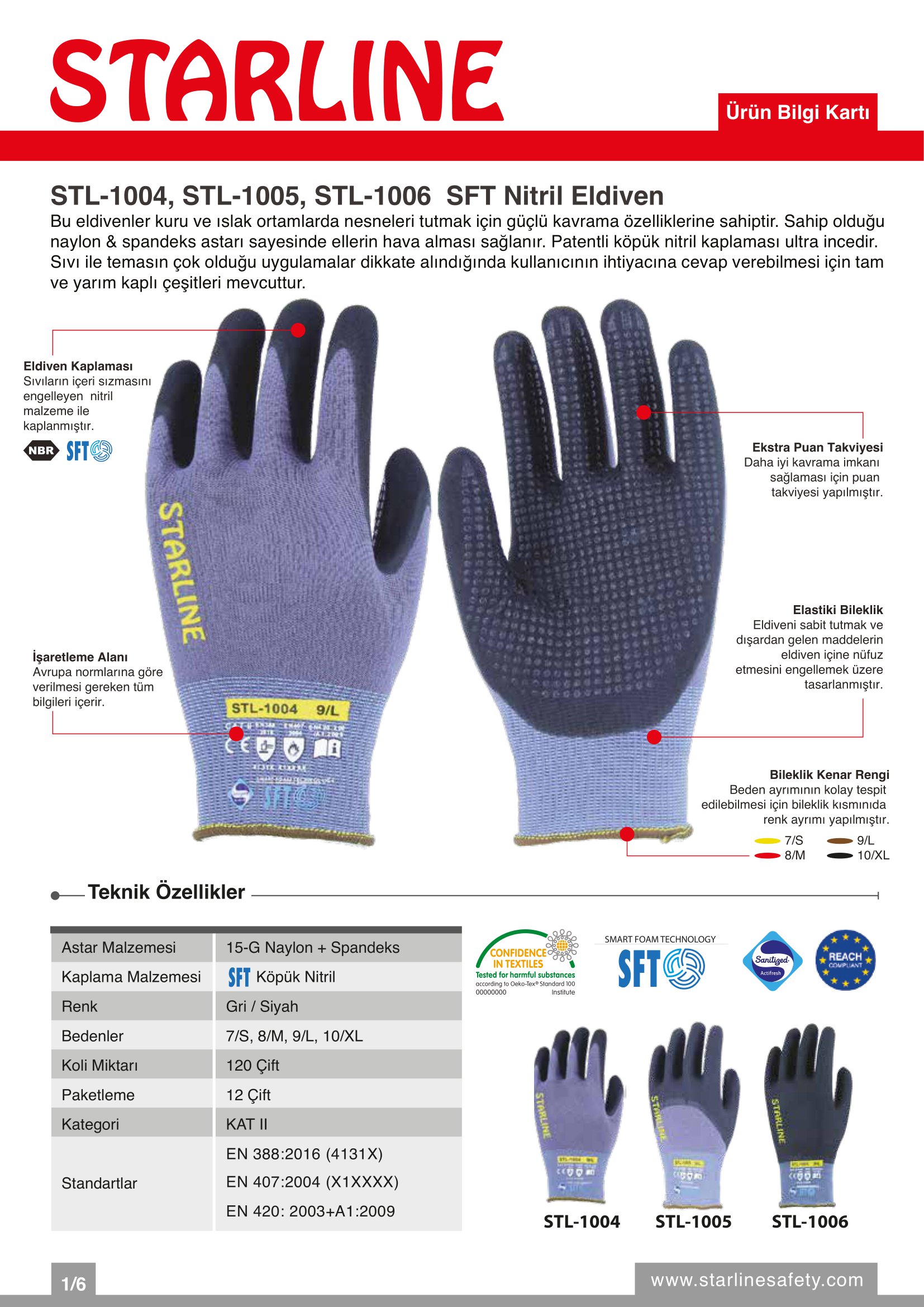 Starline Stl 1006 Genel Amaçlı Gri Siyah Sft Köpük Nitril Puanlı Eldiven 7/S Beden