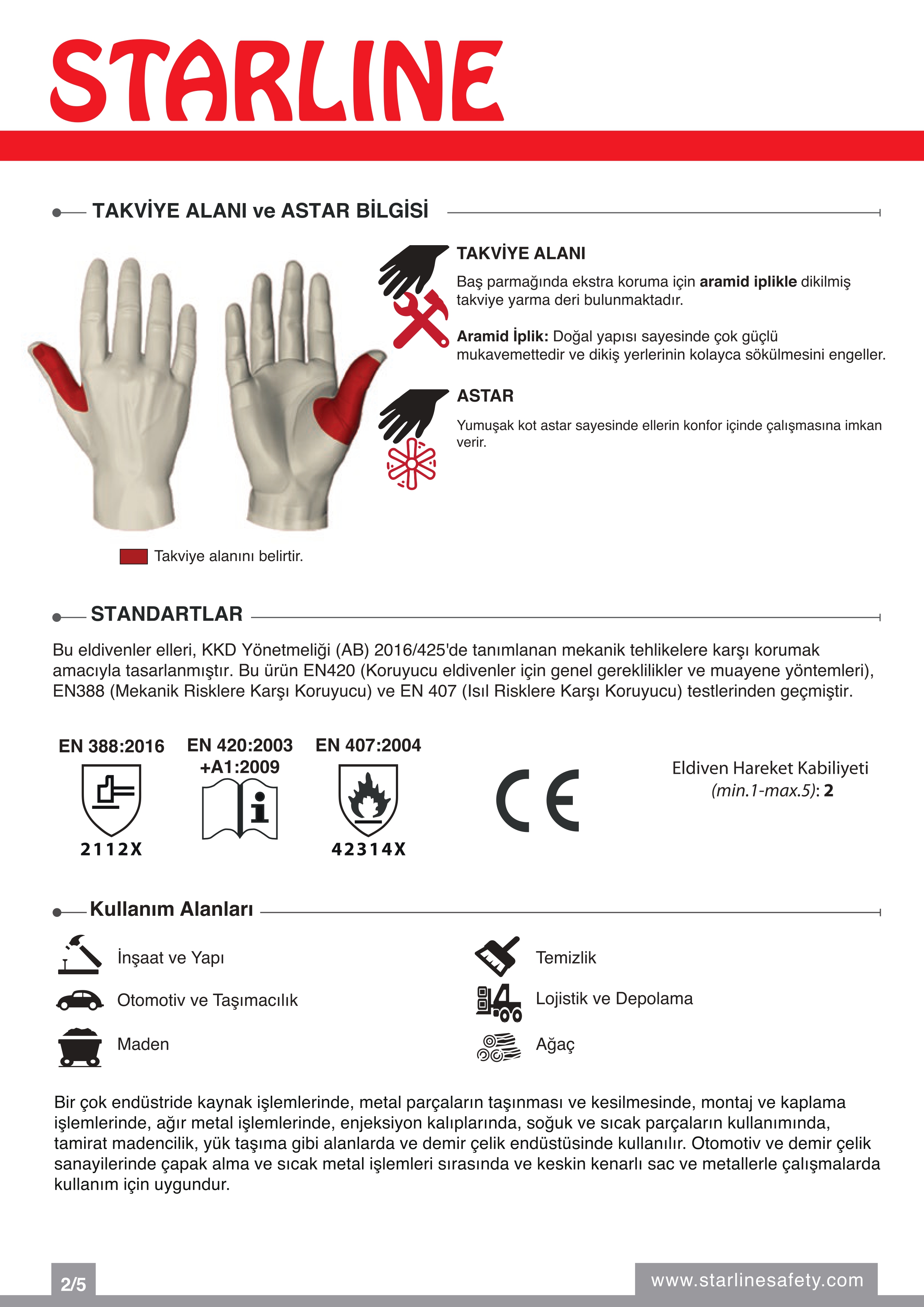 Starline E-1307 Yarma Deri ve ZIG Deri Yırtılmaya-Delinmeye-Yüksek Isıya Karşı Dirençli Ekstra Baş Parmak Takviyeli Kırmızı-Sarı Kaynak Eldiveni (10/XL Beden)