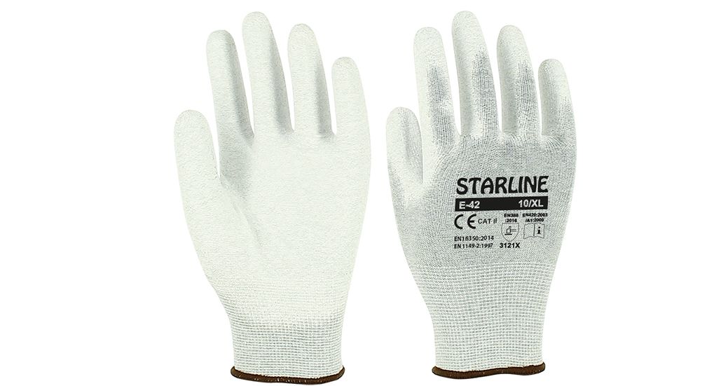 Starline E-42 Beyaz Antistatik Hassas Tip PU Eldiven (8/M Beden)