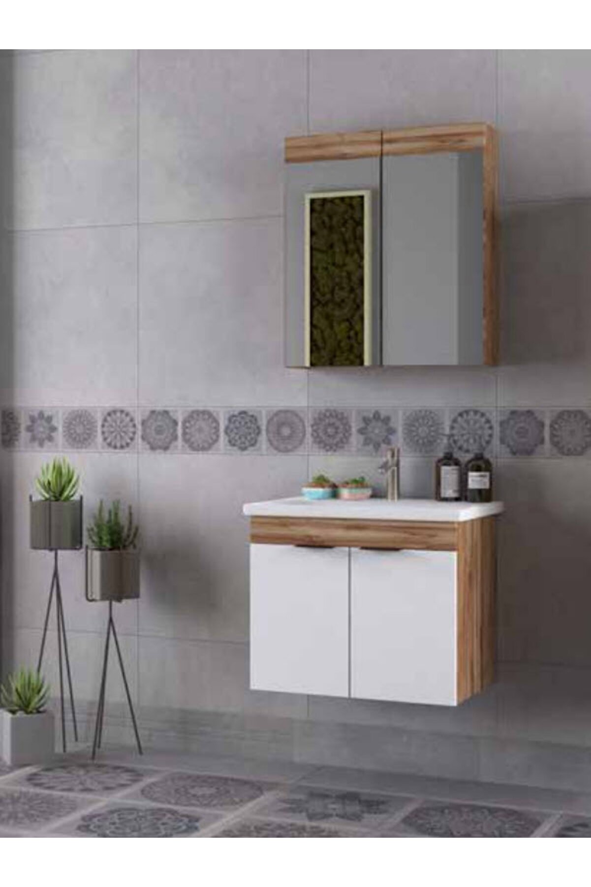 Biani Fethiye 80 cm Beyaz Banyo Dolap Takım