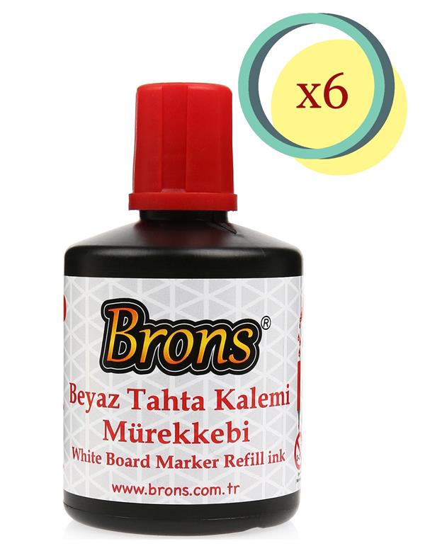 Brons Beyaz Tahta Kalemi Mürekkebi 100 cc 6 Adet Kırmızı