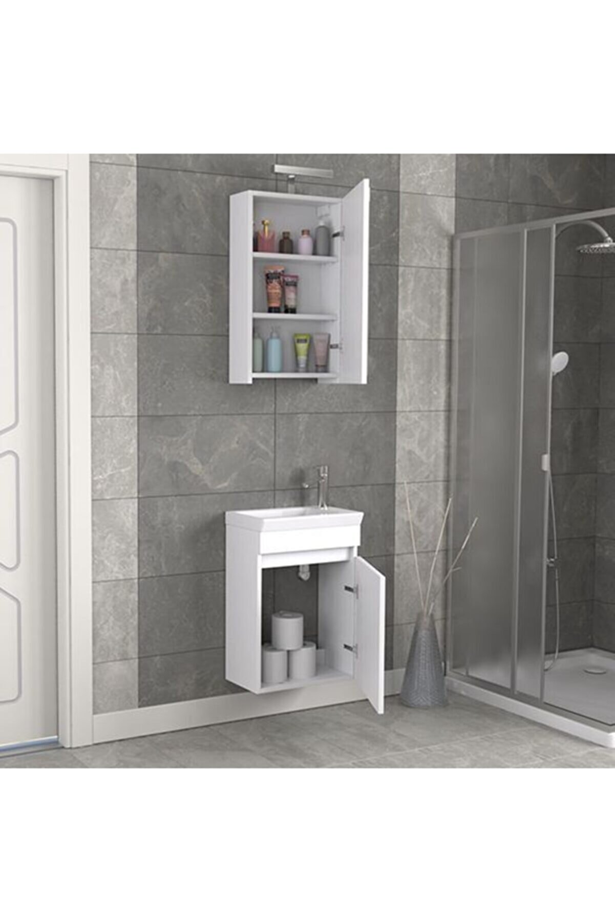 Biani Edremit 45 cm Beyaz Banyo Dolabı
