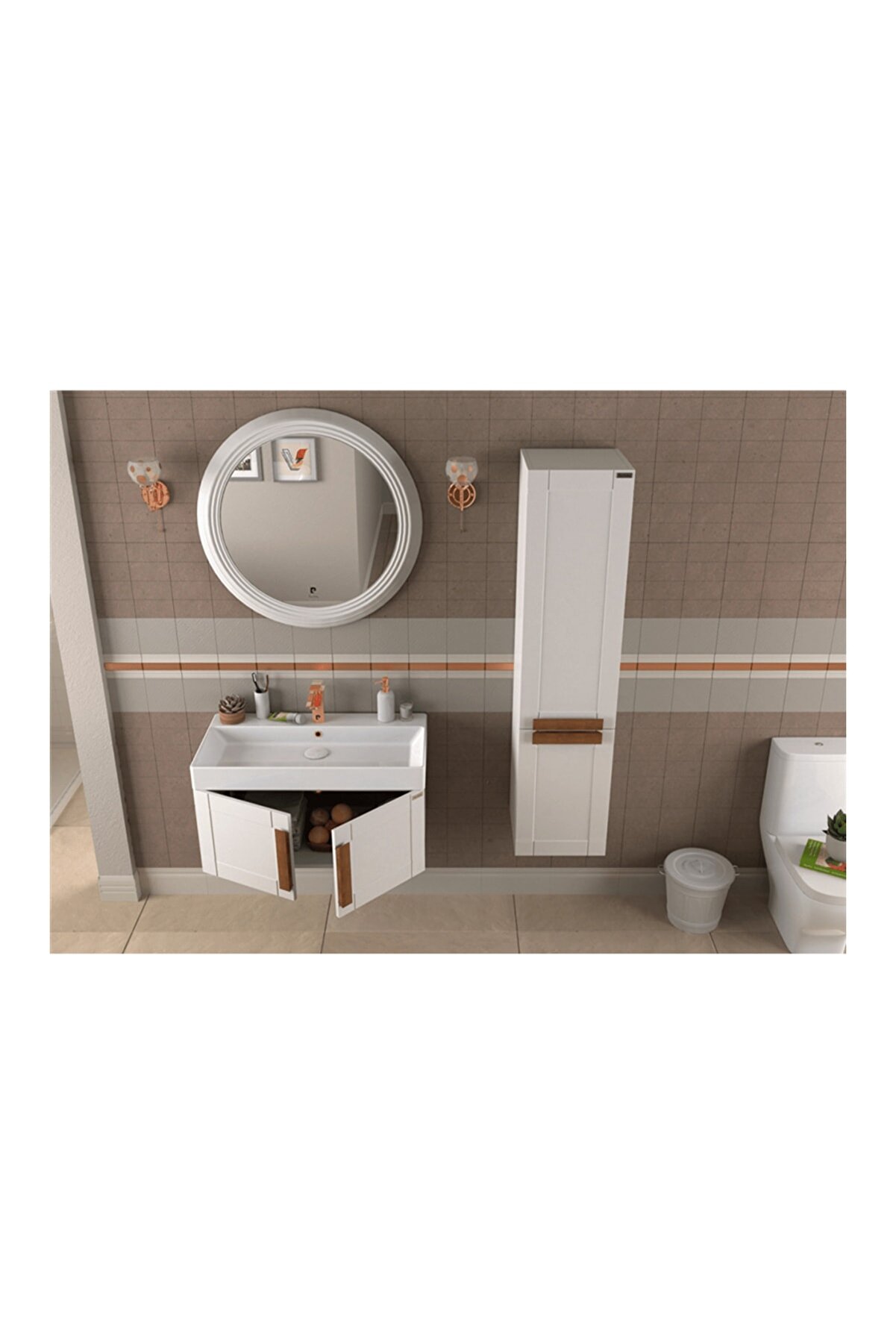 Biani Pio 85 cm Beyaz Banyo Dolap Takım