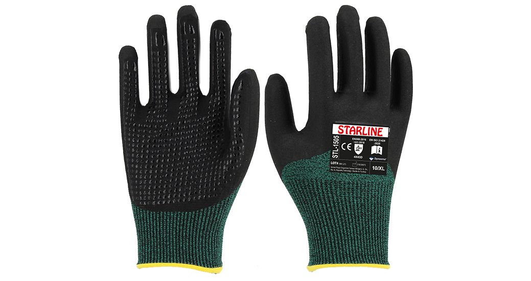 Starline STL-1505 Kesilmeye Dirençli HPPE+Naylon Astarlı ve Sıvı Geçirmez Yeşil-Siyah Köpük Nitril Eldiven (7/S Beden)