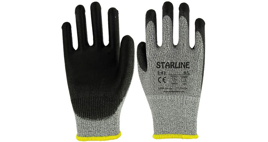 Starline E-63 Kesilmeye Dirençli PU Gri-Siyah Eldiven (8/M Beden)
