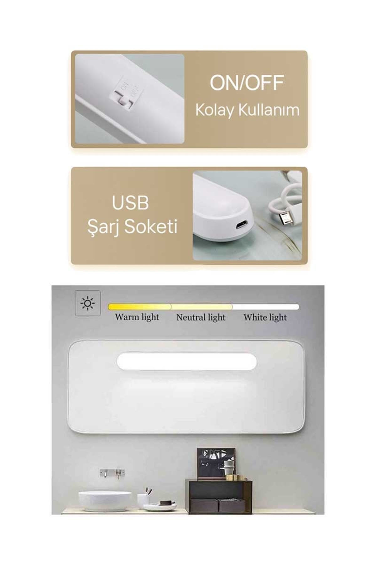 CATA 5249 3 Renk Şarjlı Mıknatıslı Dokunmatik Led Aplik