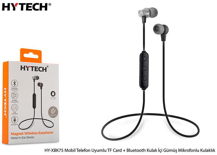 Hytech Hy-Xbk75 Mobil Telefon Uyumlu Tf Card + Bluetooth Kulalk İçi Gümüş Mikrofonlu Kulaklık