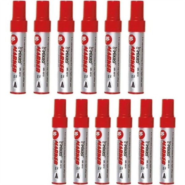 Mikro Jumbo Marker 10 mm Kesik Uç Çuval-Koli Kalemi 12 Adet Mr-6010-Kırmızı