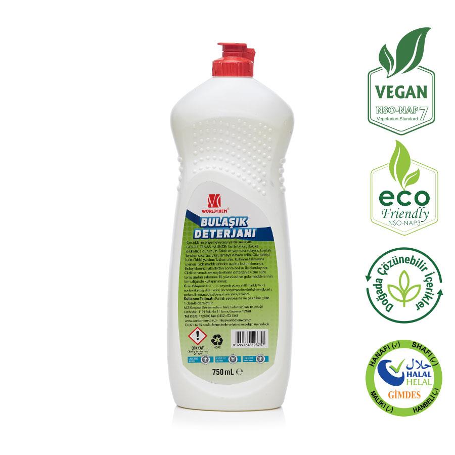 Worldchem Bitkisel Bulaşık Deterjanı Limon Işıltısı 750 ml Vegan Ve Helal Ve Çevre Dostu