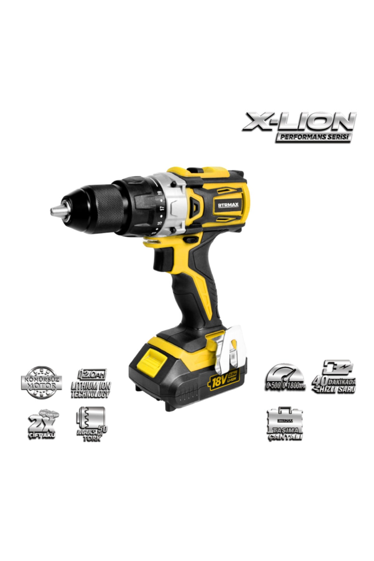 Rtrmax RTX2013 18 V Çift Akülü Kömürsüz Matkap