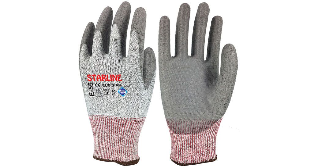 Starline E-55 Kesilmeye Dirençli ve Antibakteriyel PU Gri Eldiven (7/S Beden)