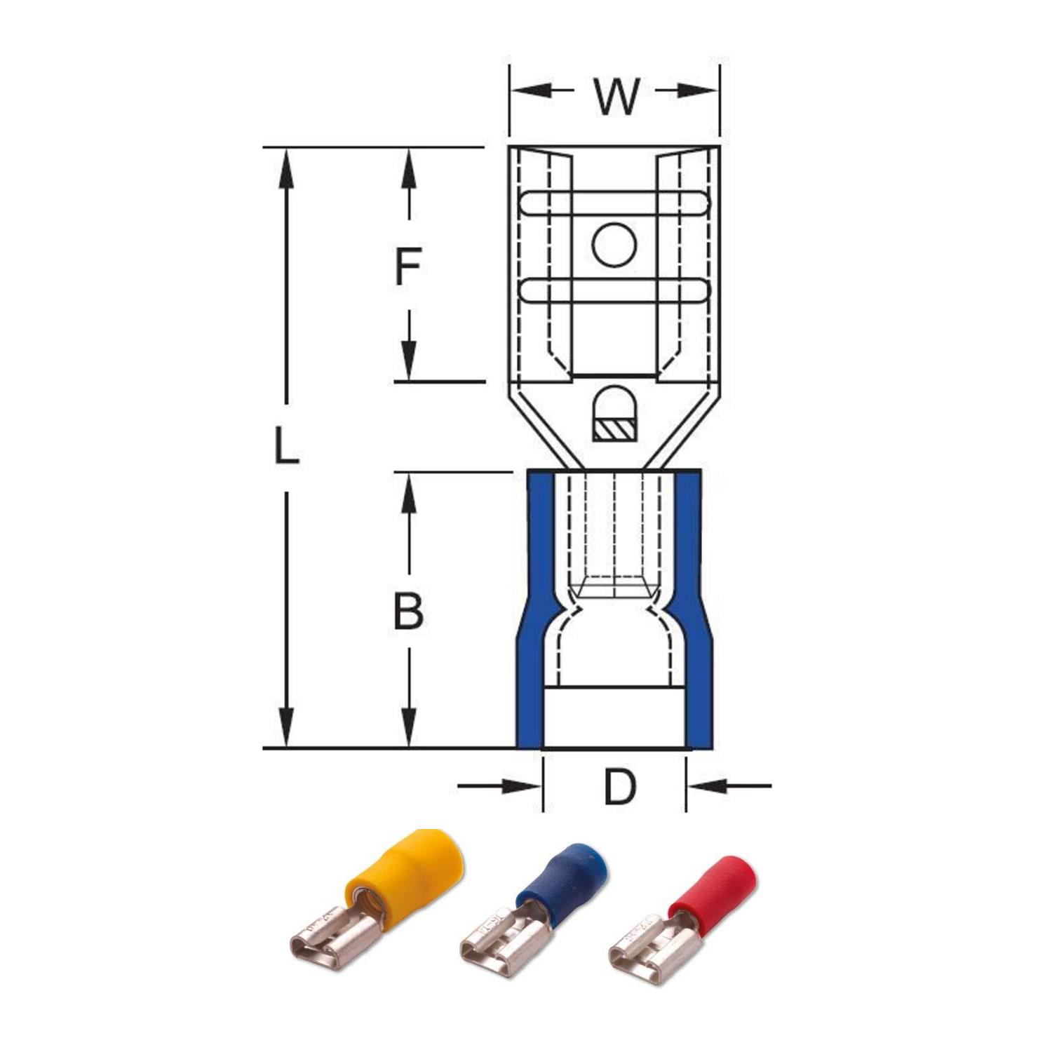 JAMESON JFD-2488 DİŞİ FASTON TİP İZOLELİ KABLO UCU (1,5-2,5 MM - MAVİ) (200 ADET )