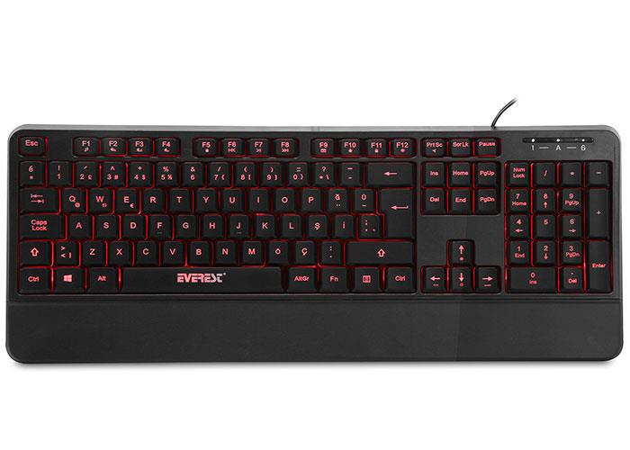 Everest KB-R61 BRIGHT Siyah USB 3 Renk Aydınlatmalı Q Sabit Bilek Destekli Multimedia Klavye