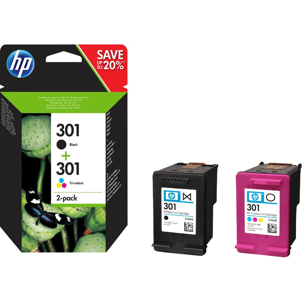 HP 301 Mürekkep Kartuşu Siyah/Üç Renkli 2'Li Paket N9J72Ae