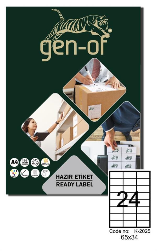 Gen-Of Gk-2025 Laser Etiket 65 X 34 100 Sayfa2400 Etiket