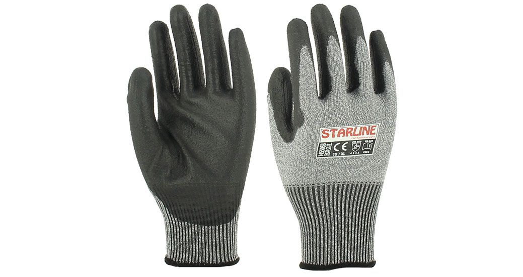 Starline E-145505 Fiberglass Yüksek Aşınma Direncine Sahip PU Gri-Siyah Eldiven (7/S Beden)