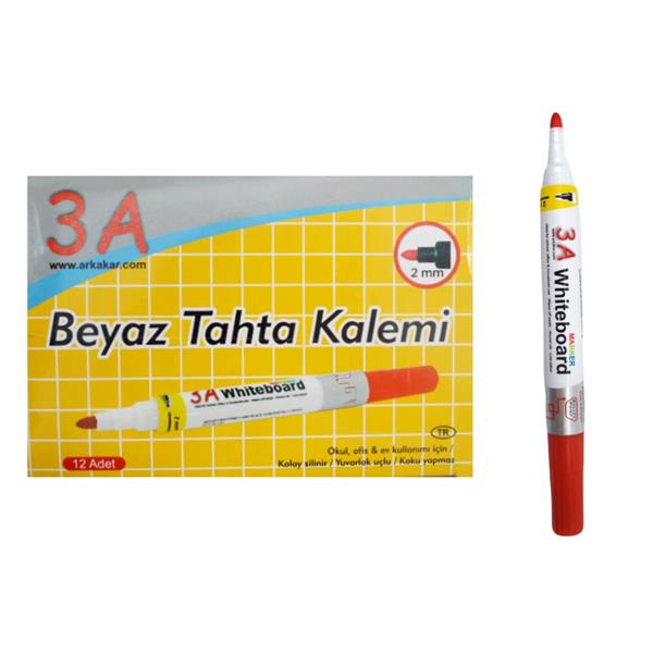 3A Beyaz Tahta Kalemi Yuvarlak Uçlu 1 Kutu 12 Adet Kırmızı