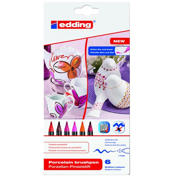 Edding Porselen Kalemi Fırça Uçlu 1 MM- 4 MM 6 LI Sıcak Renkler 4200/6S
