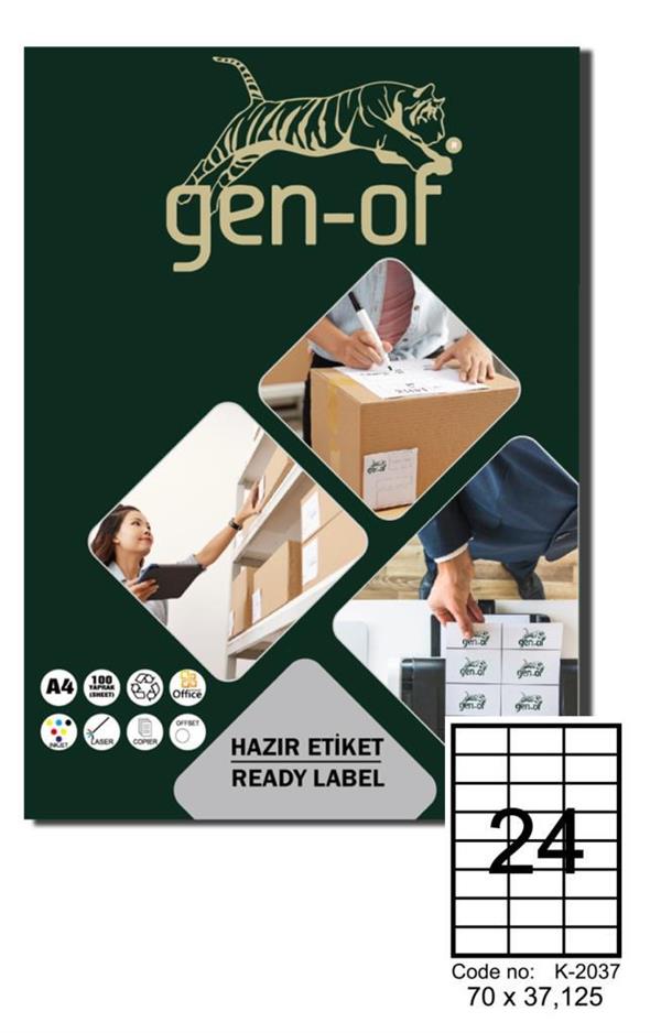 Gen-Of Gk-2037 Laser Etiket 70 X 37,125 100 Sayfa2400 Etiket