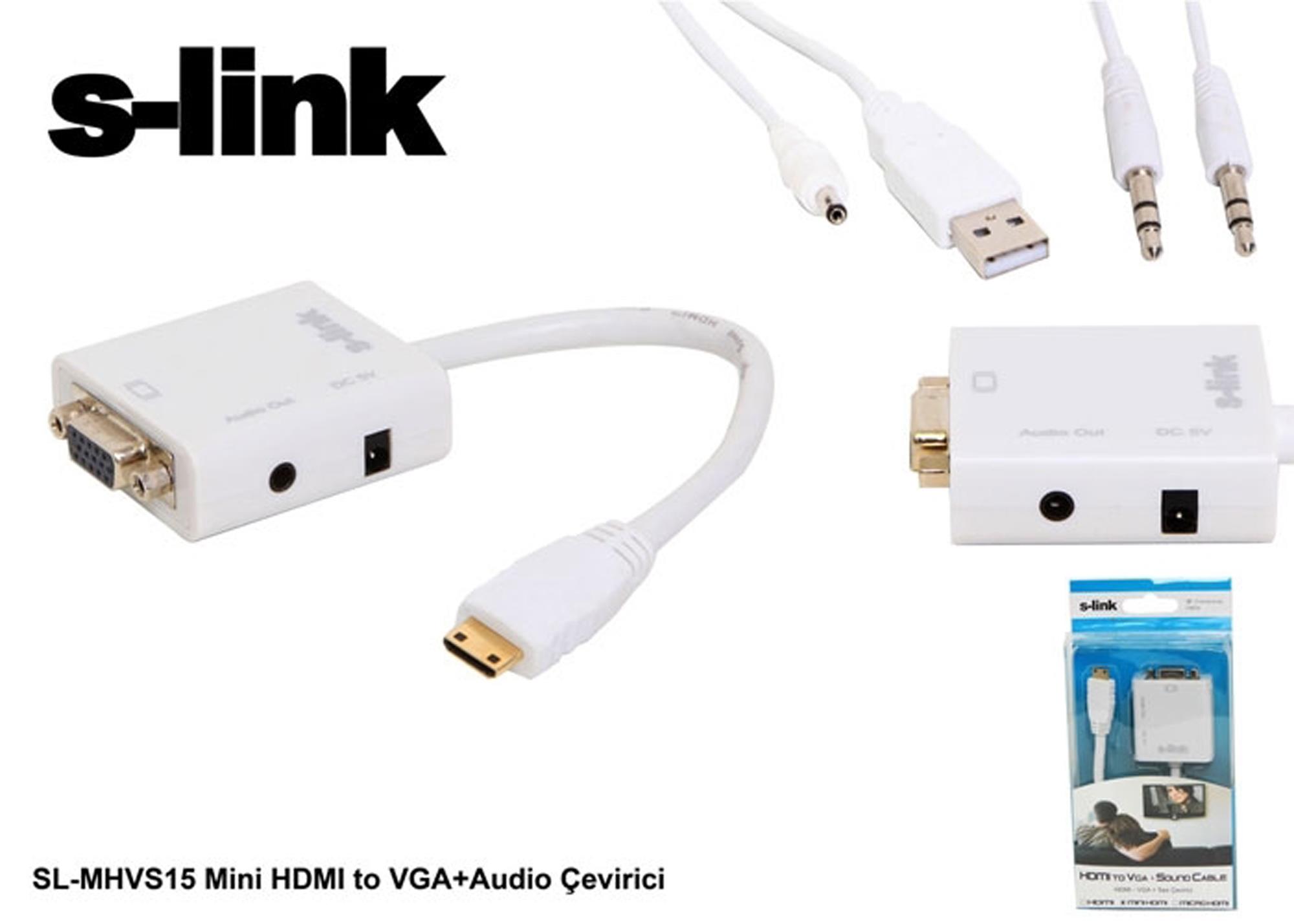S-Link SL-MHVS15 Mini HDMI Erkek To VGA Dişi Audıo Çevirici