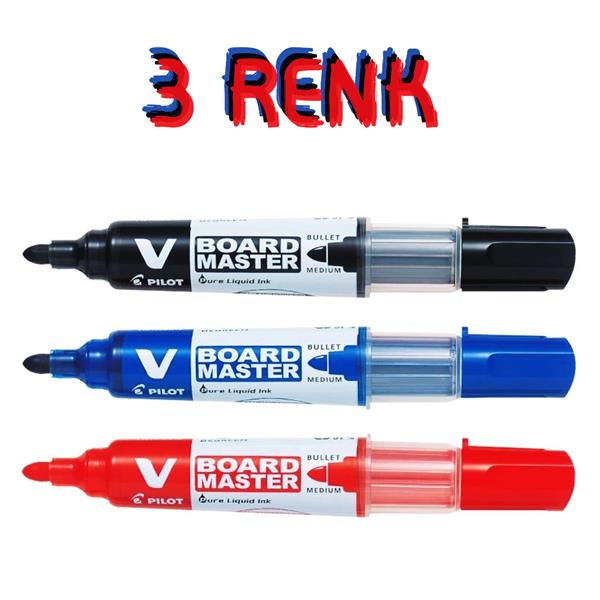 Pilot V-Board Master Yuvarlak Uç Yazı Tahtası Kalemi Kırmızı-Mavi-Siyah 3 Lü
