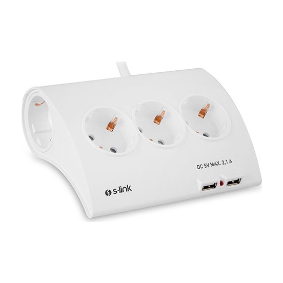 S-Link SPG9-5-15 Akım Koruma ve 2 Adet 2.1A Usb Şarj Soketli Beşli Masaüstü Grup Priz