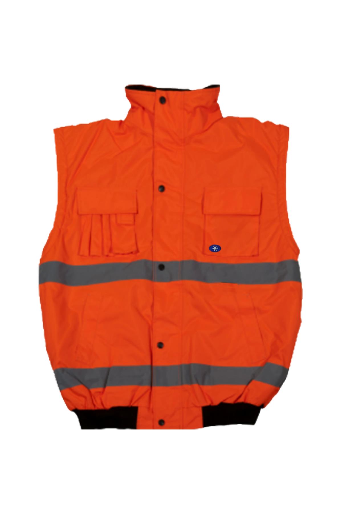 Bestguard Turuncu İşçi Parkası Yüksek Görünümlü Çok Kullanışlı Ceket Mont Kolları Çıkmalı Mont