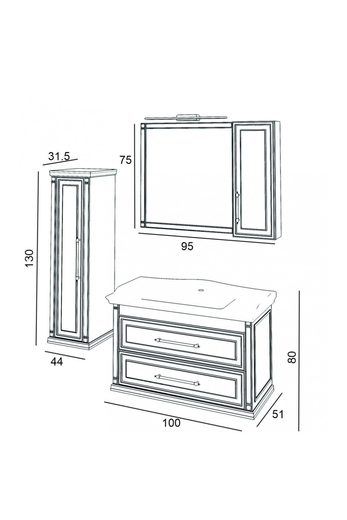 DENKO ALBATROS 100 cm BANYO DOLABI + SERAMİK LAVABO