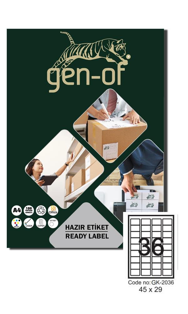 Gen-Of Gk-2036 Laser Etiket 45 X 29 100 Sayfa 3600 Etiket