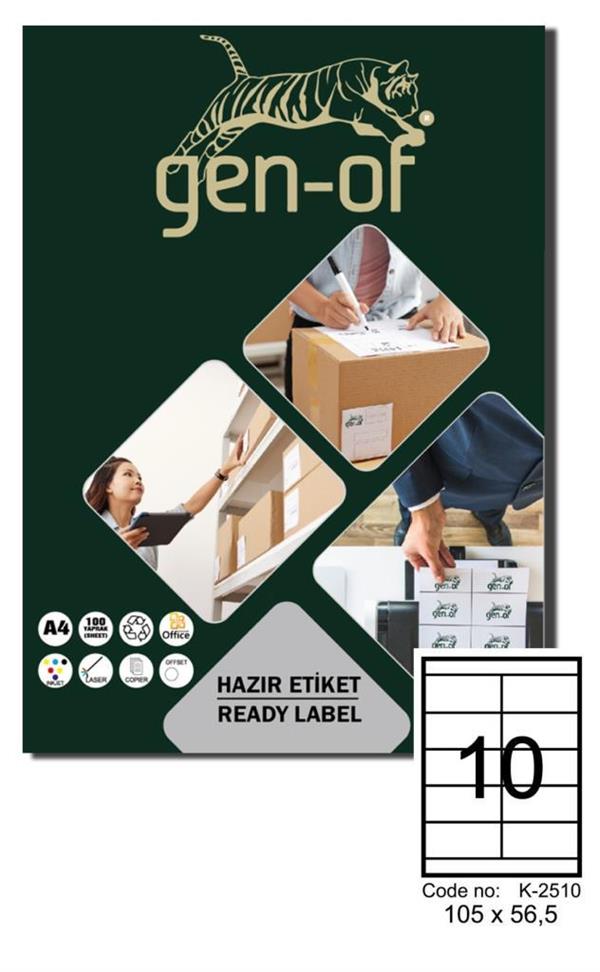 Gen-Of Gk-2510 Laser Etiket 105 X 56,5 100 Sayfa1000 Etiket