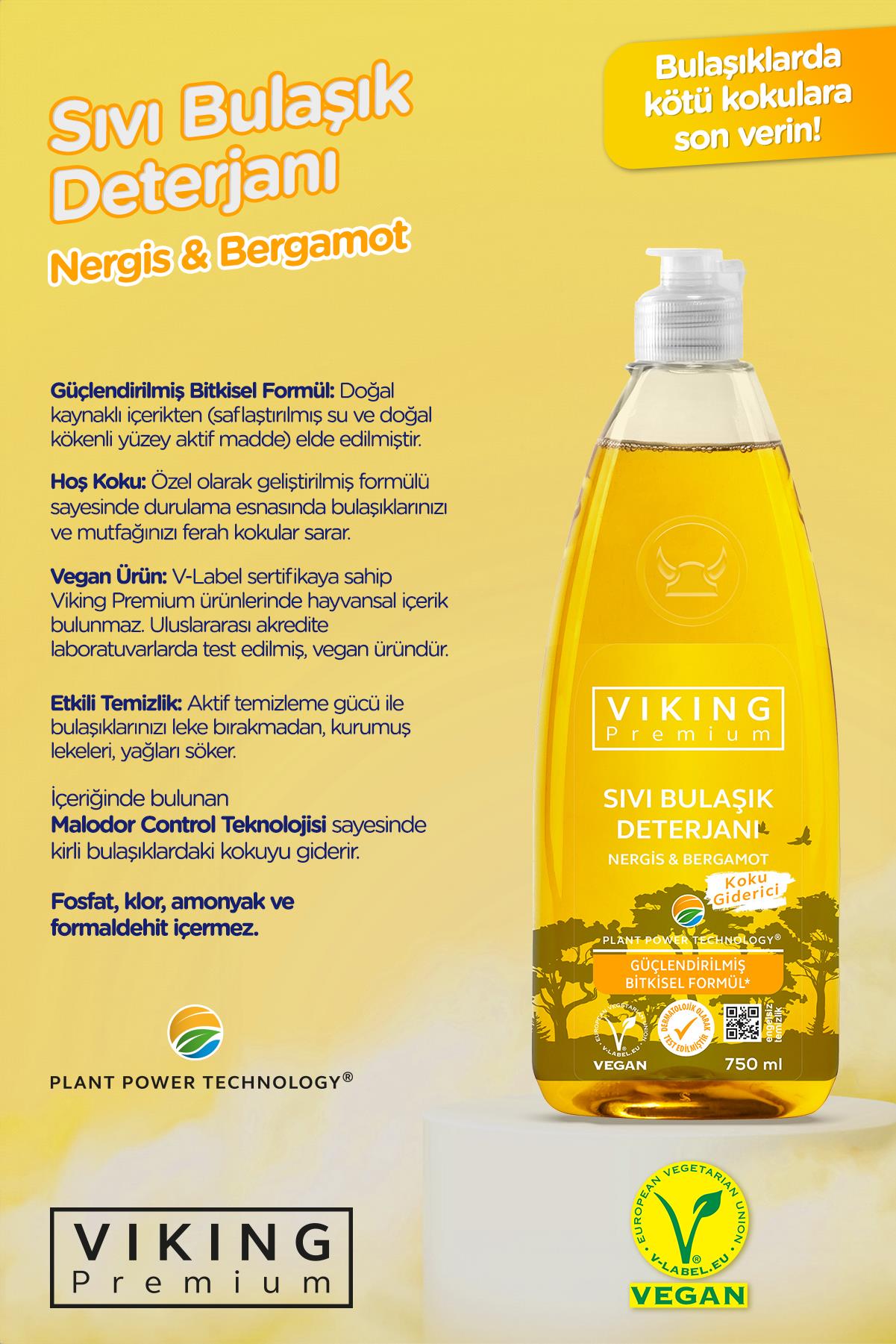 Viking Premium Bulaşık Deterjanı Orman Meyveleri&Fesleğen Limon&Nergis Bergamot 750 Ml 3 Adet