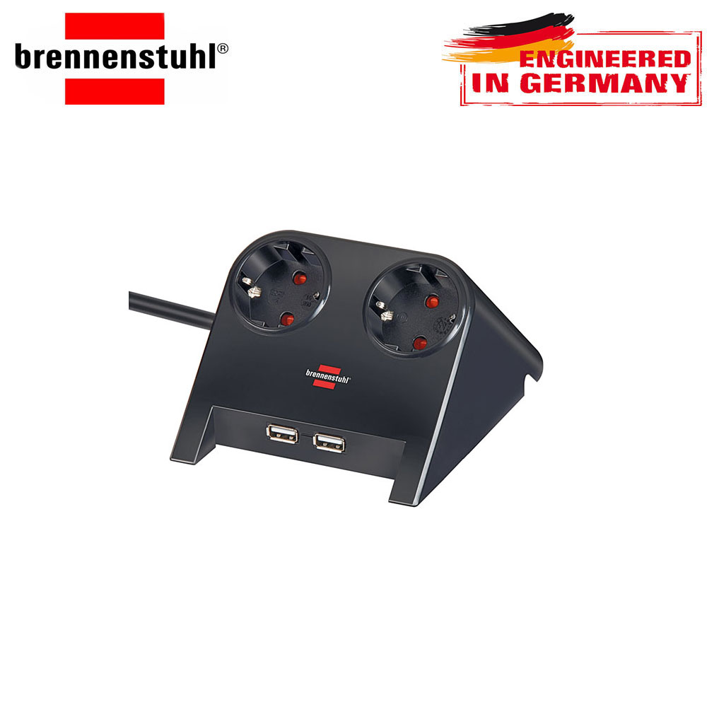 Brennenstuhl 2 X Usb 2.0 2100 Amper Hızlı Şarj Özellikli 2 Soketli Masaüstü Uzatma Priz Siyah