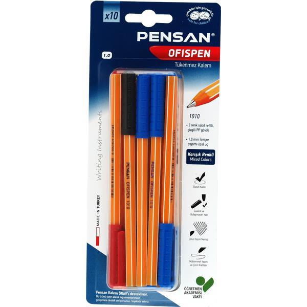 Pensan Ofispen 10lu Karışık Renk Tükenmez Kalem 1010