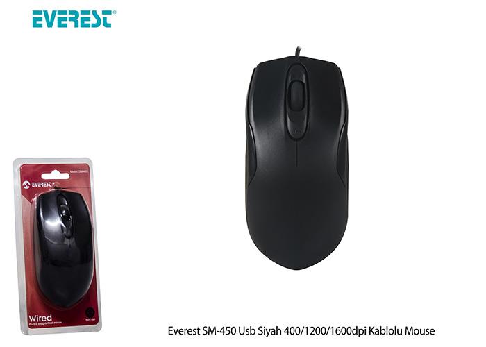 Everest SM-450 Usb Siyah 400-1200-1600 DPI Kablolu Mouse