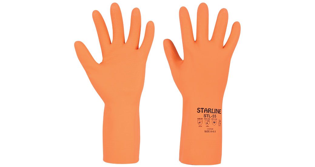 Starline STL-55 Yüksek Dereceli Kimyasalları Karşı Dirençli Turuncu Eldiven (6-6.5/XS Beden)