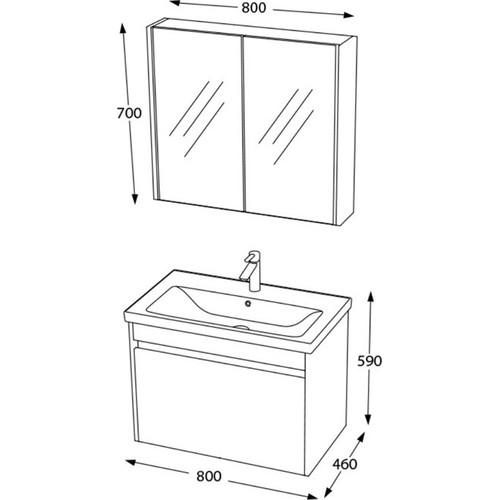 Biani fethiye 80 cm Gri banyo dolabı takımı