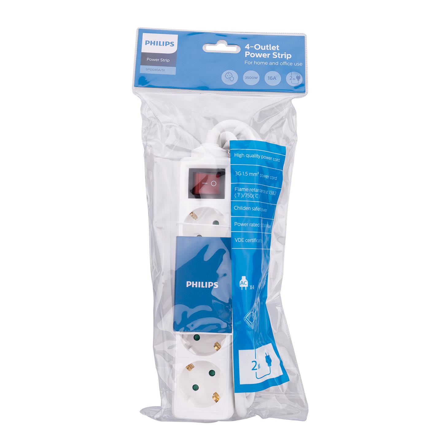 Philips SPS1040A-51 4'lü Priz 2 Metre Anahtarlı