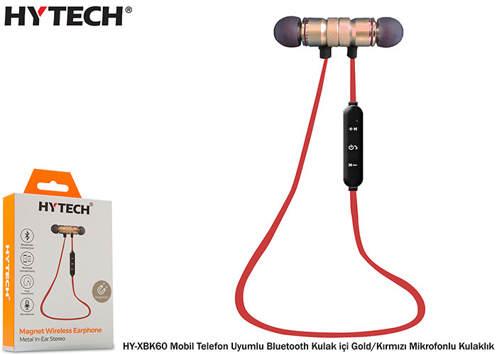 Hytech Hy-Xbk60 Gold-Kırmızı Mobil Telefon Uyumlu Bluetooth Kulak İçi Mikrofonlu Kulaklık