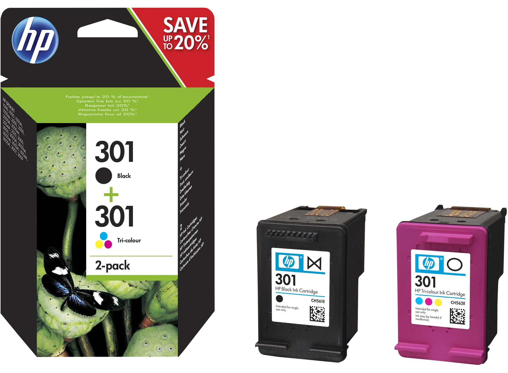 HP 301 Black-Color Siyah-Renkli Multi Paket N9J72Ae