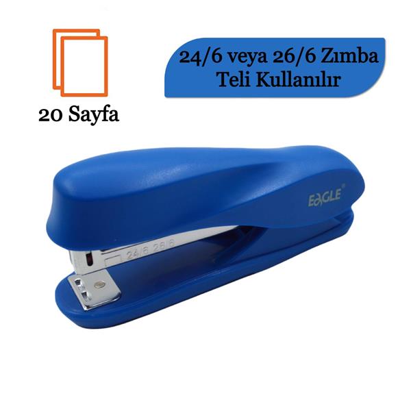 Eagle 20 Sayfa Kapasiteli 24/6-26/6 Zımba Makinası S7101 Mavi