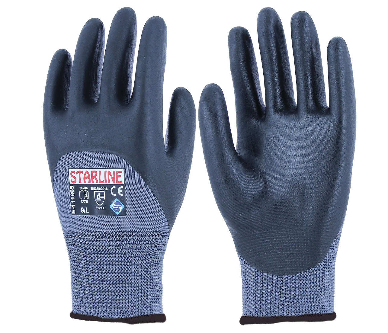 Starline E-111865 Genel Amaçlı Gri-Siyah Ultra İnce Köpük Nitril Eldiven (8/M Beden)
