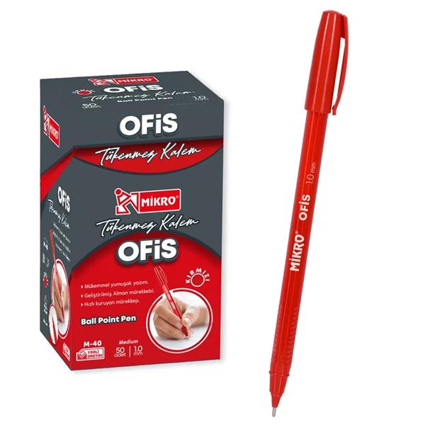 Mikro M-40 Tükenmez Kalem 1.0 mm Kırmızı 50 Adet