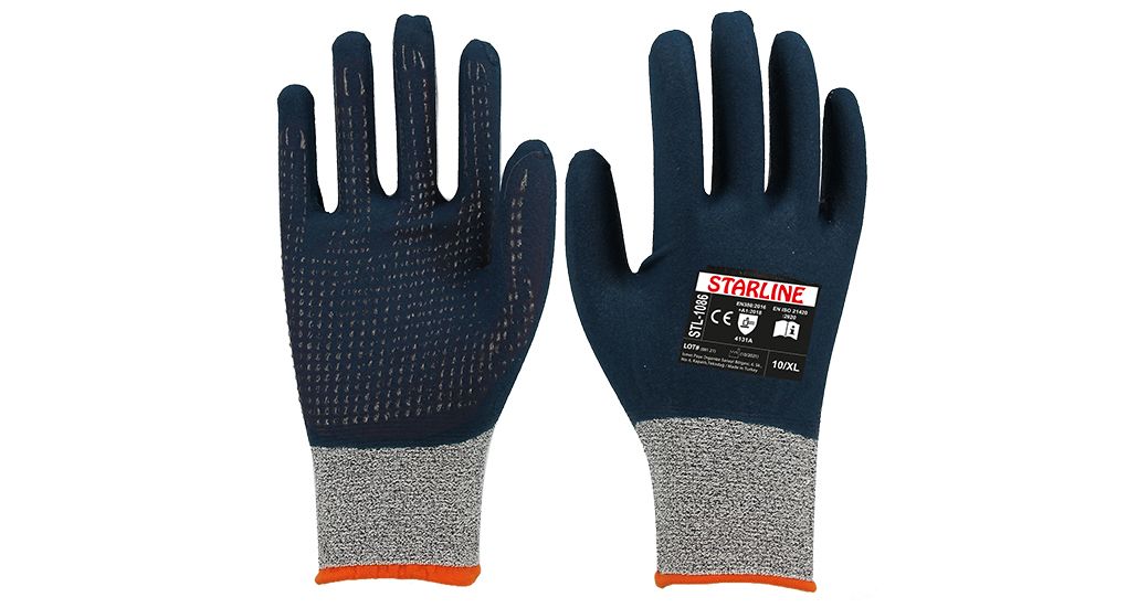 Starline STL-1086 Genel Amaçlı Gri-Lacivert Köpük Nitril Puanlı Eldiven (7/S Beden)